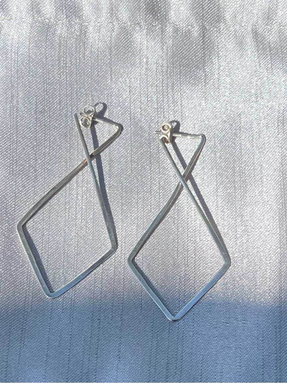 Contemporary Silver Open Diamond Hoop Earrings